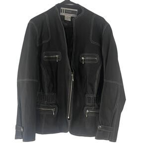 JL Studio Vintage 90s Plus Size 20 W Black 100% Leather Half Zip Moto‎ Jacket